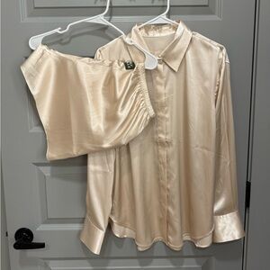 Daily Drills Satin Button-Down Shirt in Champagne